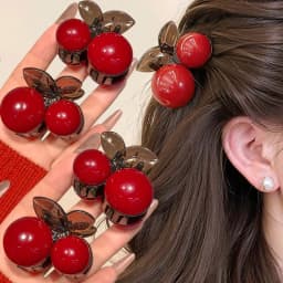 Cherry Red Bow Velvet Texture Elegant Hair Clip Fashionable Versatile Edge Hairpin Sweet Cool Headwear Girl Hair Accessories