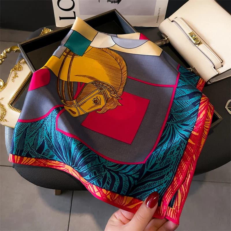 Luxury Print Shawl Square Scarf for Women Satin Fashion Wraps Neckerchief Female Hair Bands Ribbon Headband Bandana 70X70CM