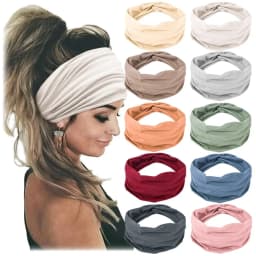 Women Bohemian Headband Cotton Stretch Solid Color Yoga Hair Band Extra Large Elastic Turban Headwear for Daily Cosmetic