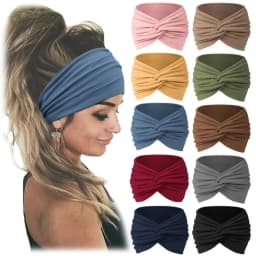Women Bohemian Headband Cotton Stretch Solid Color Yoga Hair Band Extra Large Elastic Turban Headwear for Daily Cosmetic