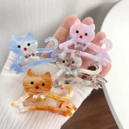 1pc Korean Cute Kitten Point Drill Acetic Acid Grab Girl Sweet Side Medium Half a Ponytail Nappy Little Hair Clip