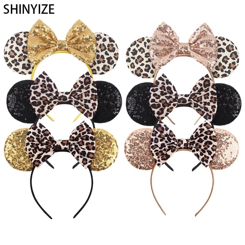 Fashion Classic Leopard Pattern Mickey Mouse Ears Headband 5"Bow Hairband Girls Women Festival Party DIY Hair Accessories Gifts