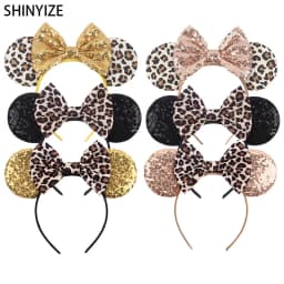 Fashion Classic Leopard Pattern Mickey Mouse Ears Headband 5"Bow Hairband Girls Women Festival Party DIY Hair Accessories Gifts