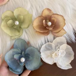 Cloth Butterfly Flower Hair Clip Pearl Korean Style Orchid Flower Hairpin Seaside Vacation Headwear Headdress Girl Hair Clip