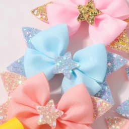 RAINBOW BOWS 2Pcs 4.33inch Star Glitter Bow Hair Clips for Girls Boutique Ribbon Dovetail Bow Barrette Headwear Hair Accessories