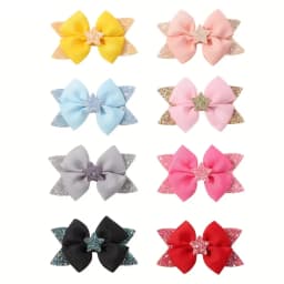 RAINBOW BOWS 2Pcs 4.33inch Star Glitter Bow Hair Clips for Girls Boutique Ribbon Dovetail Bow Barrette Headwear Hair Accessories