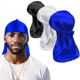 3PCS/LOT Men's Silky Durag Shower Cap Bandana Satin Du Rag Doo Rag Outdoor Travel Street Long Tail Wave Cap Bathroom Accessories