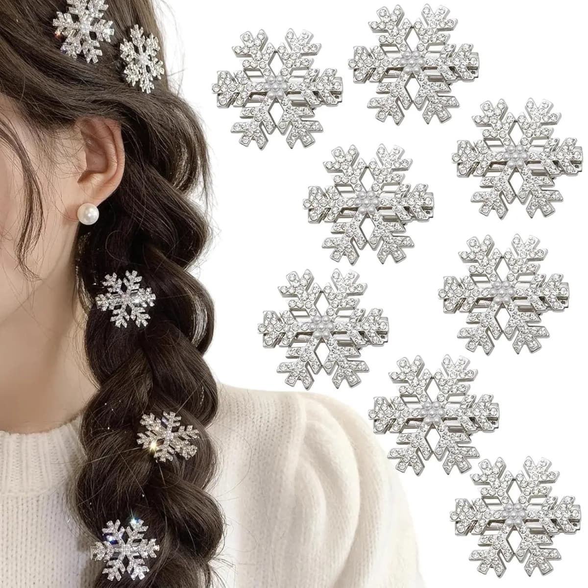 5/8/10/16 PCS. Super Flash High-grade Diamond-studded Christmas Snowflake Hairpins. Full of Diamonds. Metal Bangs Clips, Hairpin