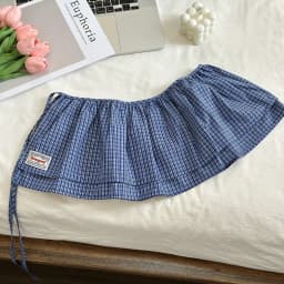 Korea Style 2025 New Fashionable Retro Lace-up Plaid Decorative Double-Layer Fart Curtain Cotton Skirt Women's Fashion Skirt
