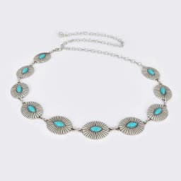 Fashion Silver Bohemian Female Circular Waist Chain Luxury Blue Gemstone Ellipse Chain Belts for Women Suitable for Skirts Dress