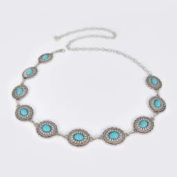Fashion Silver Bohemian Female Circular Waist Chain Luxury Blue Gemstone Ellipse Chain Belts for Women Suitable for Skirts Dress