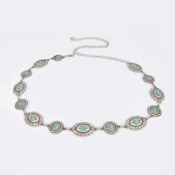 Fashion Silver Bohemian Female Circular Waist Chain Luxury Blue Gemstone Ellipse Chain Belts for Women Suitable for Skirts Dress