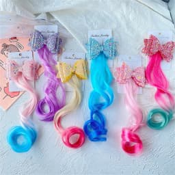 1PC Princess Cute Gradient Curly Hair Bowtie Wig Girls Hairpins Children Headwear Hairgrip Hair Clips Barrettes Hair Accessories