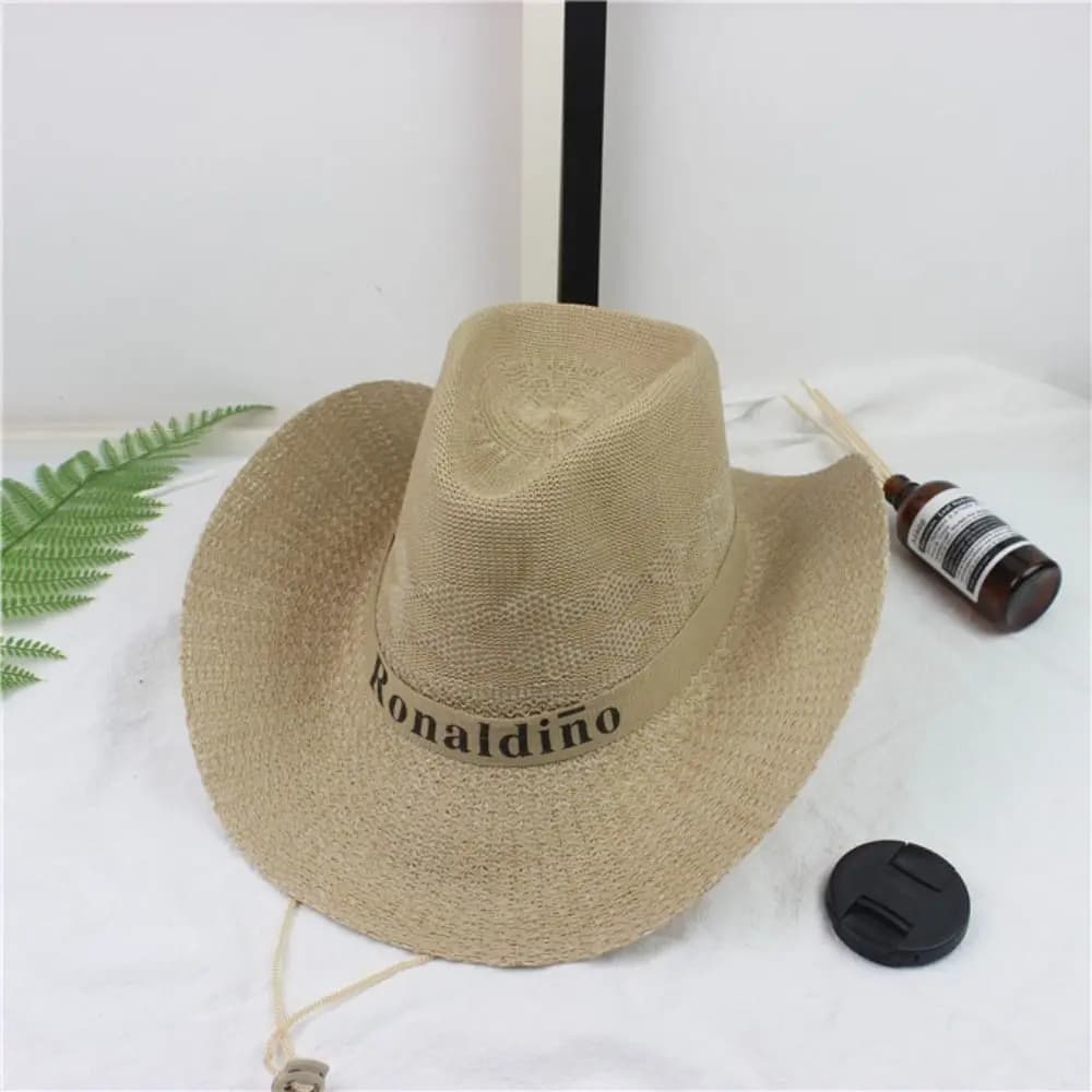 Summer Jazz Hat UV Protection Sun Hat Wide Brim Breathable Straw Cap Travel Outdoor Western Cowboy Hat Men Women Beach Cap