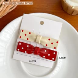 2pcs/Set Christmas Bowknot Hair Clips Red Color Polka Dot Oval Duckbill Hairpin Girls Bangs Side Barrettes For Party Friend Gift