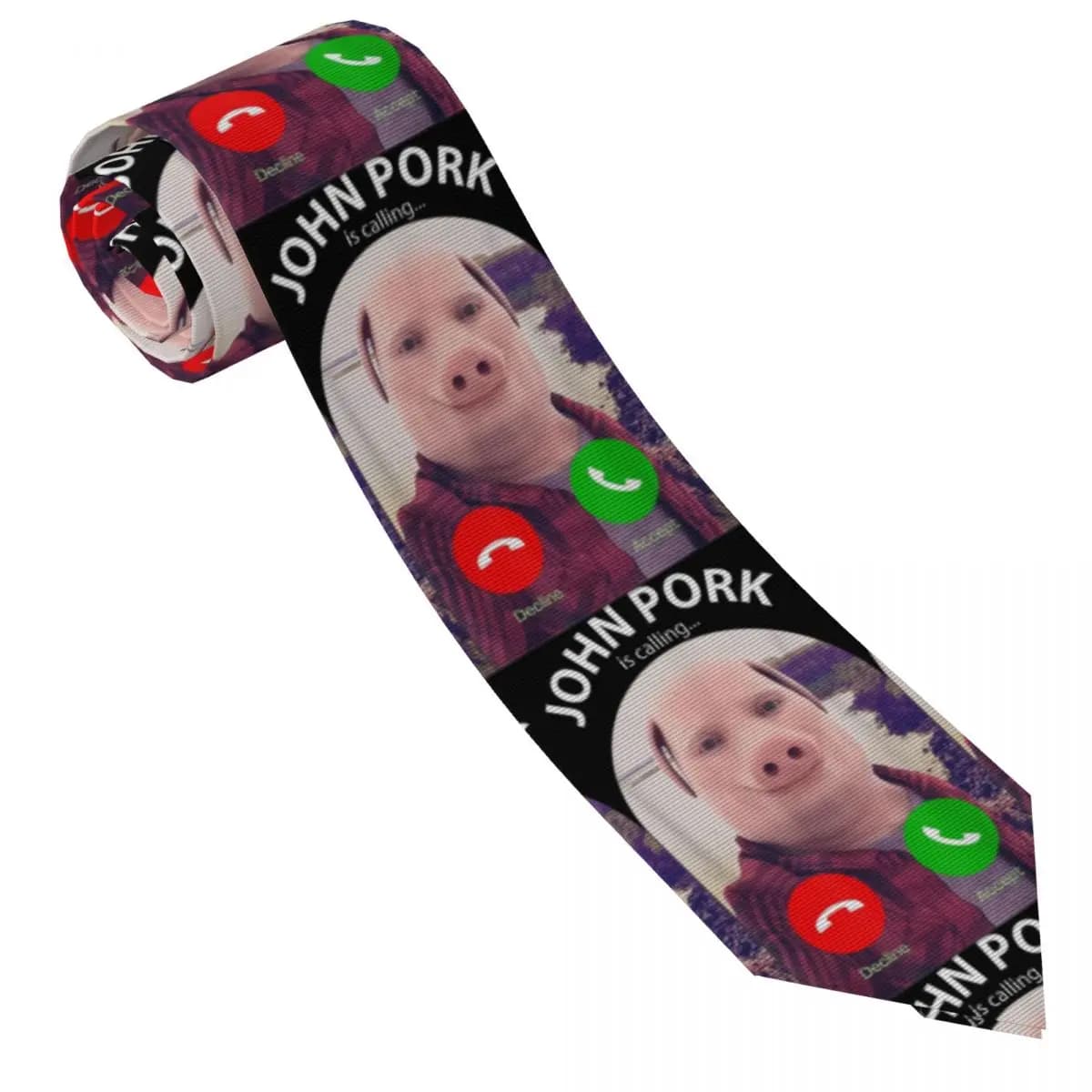 Funny Pig Meme John Pork Is Calling Answer Call Phone Tie Leisure Neck Ties Funny Neck Tie For Men Custom Collar Tie Necktie