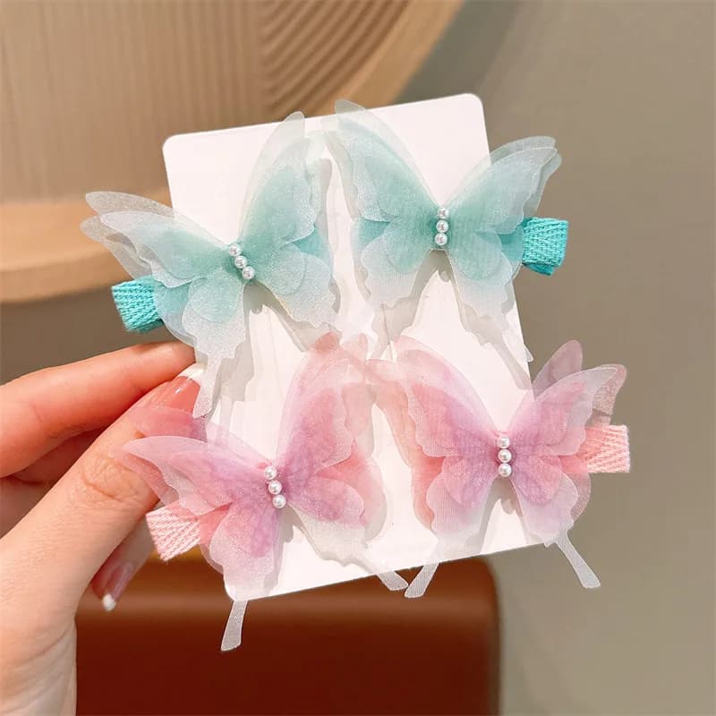 2pcs Butterfly Hairpin Cute Children Fabric Girl Hairpin Girls Pearl Side Clip Headdress Headwear Girls Kids Hair Accessories