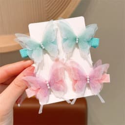 2pcs Butterfly Hairpin Cute Children Fabric Girl Hairpin Girls Pearl Side Clip Headdress Headwear Girls Kids Hair Accessories