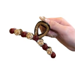 1pc Rose Red Pearl Clip Women's Autumn and Winter New Fashion Style, Back of the Head Plate Hair Clip Hair Accessory