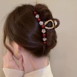 1pc Rose Red Pearl Clip Women's Autumn and Winter New Fashion Style, Back of the Head Plate Hair Clip Hair Accessory