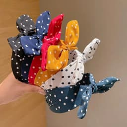 1/2pcs Solid Color Fabric Polka Dot Bow Headband for Women Elegant Temperament Wide Headband Fashion Girl's Makeup Hairband