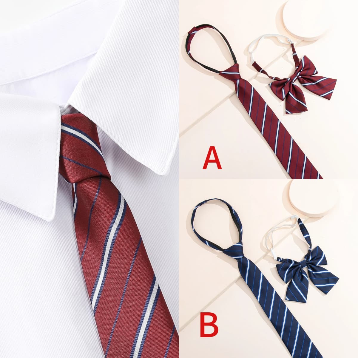 Handcrafted JK-style Striped Necktie & Bow Tie - Youthful School Uniform Accessory