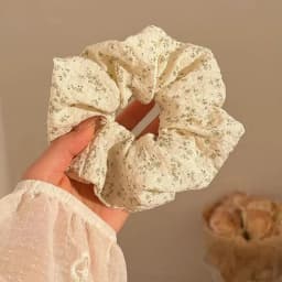 Korean Blue Yellow Floral Scrunchies Large Elastic Hair Bands College Student Women Ponytail Holder Hair Ties Rope Cute Headwear