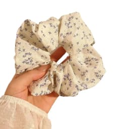 Korean Blue Yellow Floral Scrunchies Large Elastic Hair Bands College Student Women Ponytail Holder Hair Ties Rope Cute Headwear