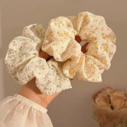 Korean Blue Yellow Floral Scrunchies Large Elastic Hair Bands College Student Women Ponytail Holder Hair Ties Rope Cute Headwear