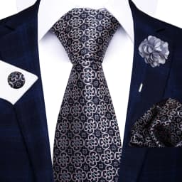Wholesale Fashion 8 CM Blue Paisley Tie Pocket Squares Cufflink Pin Set Man Office Suit Accessories Wedding Gift Fit Party