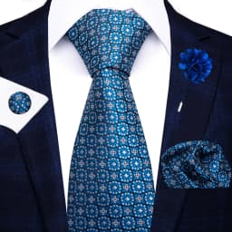 Wholesale Fashion 8 CM Blue Paisley Tie Pocket Squares Cufflink Pin Set Man Office Suit Accessories Wedding Gift Fit Party