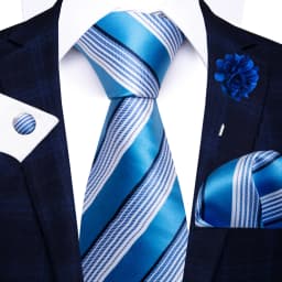 Wholesale Fashion 8 CM Blue Paisley Tie Pocket Squares Cufflink Pin Set Man Office Suit Accessories Wedding Gift Fit Party