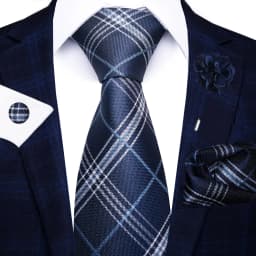 Wholesale Fashion 8 CM Blue Paisley Tie Pocket Squares Cufflink Pin Set Man Office Suit Accessories Wedding Gift Fit Party