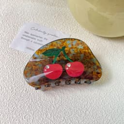 1pc Japanese and Korean acetate grab clips, cute fruits, cherry hairpins, temperament rhinestones back of the head, hair claw