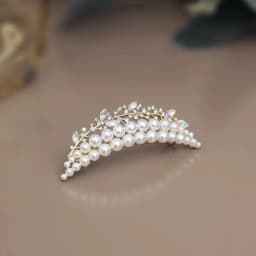 French Exquisite Pearl Crystal Crescent Hair Clip Spring Clip Back of Head Half-tied Hair Clip High-end Elegent Women's Headgear
