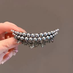French Exquisite Pearl Crystal Crescent Hair Clip Spring Clip Back of Head Half-tied Hair Clip High-end Elegent Women's Headgear