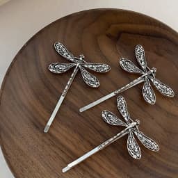 2 Pcs Retro Ancient Style Silvery Dragonfly Hair Clips Side Clips Bobby Pin Hair Accessories