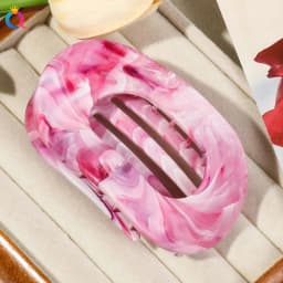Fashion Oval Hair Claw Clips Women Elegant Marbling Acrylic Flat Circular Hair Grips Premium Colorful Updo Hair Pins Barrettes