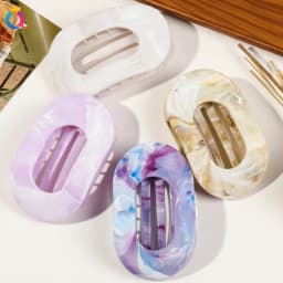 Fashion Oval Hair Claw Clips Women Elegant Marbling Acrylic Flat Circular Hair Grips Premium Colorful Updo Hair Pins Barrettes