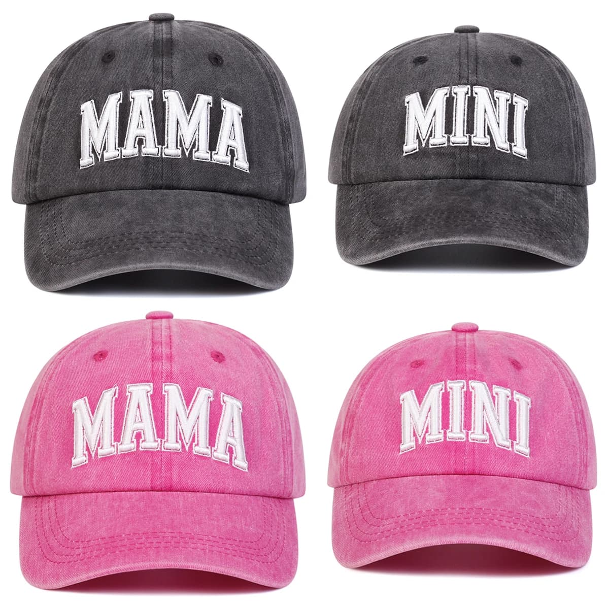 Unisex Parent Child 3D MAMA/MINI Embroidery Wash Baseball Caps Spring and Autumn Outdoor Adjustable Casual Hats Sunscreen Hat 