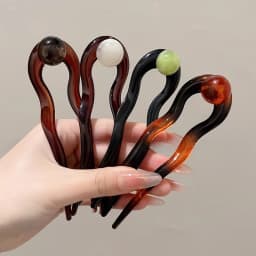 New Chinese Style Retro Wave Round Bead U-shaped Hairpin for Women 2025 New Style Bun Head Dished Hair Accessories
