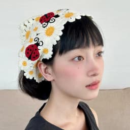 Korean Sweet Cute Handmade Crochet Hollow Triangle Headband Towel Women Spring and Summer Knitted Flower Travel Photo Hair Scarf