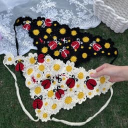 Korean Sweet Cute Handmade Crochet Hollow Triangle Headband Towel Women Spring and Summer Knitted Flower Travel Photo Hair Scarf