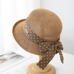 Women's Fashion Curled Sun Hat Sweet Dot Bow Seaside Outdoor Hat Breathable Design For Summer Beach Travel Sunshade 2025 New