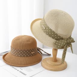 Women's Fashion Curled Sun Hat Sweet Dot Bow Seaside Outdoor Hat Breathable Design For Summer Beach Travel Sunshade 2025 New