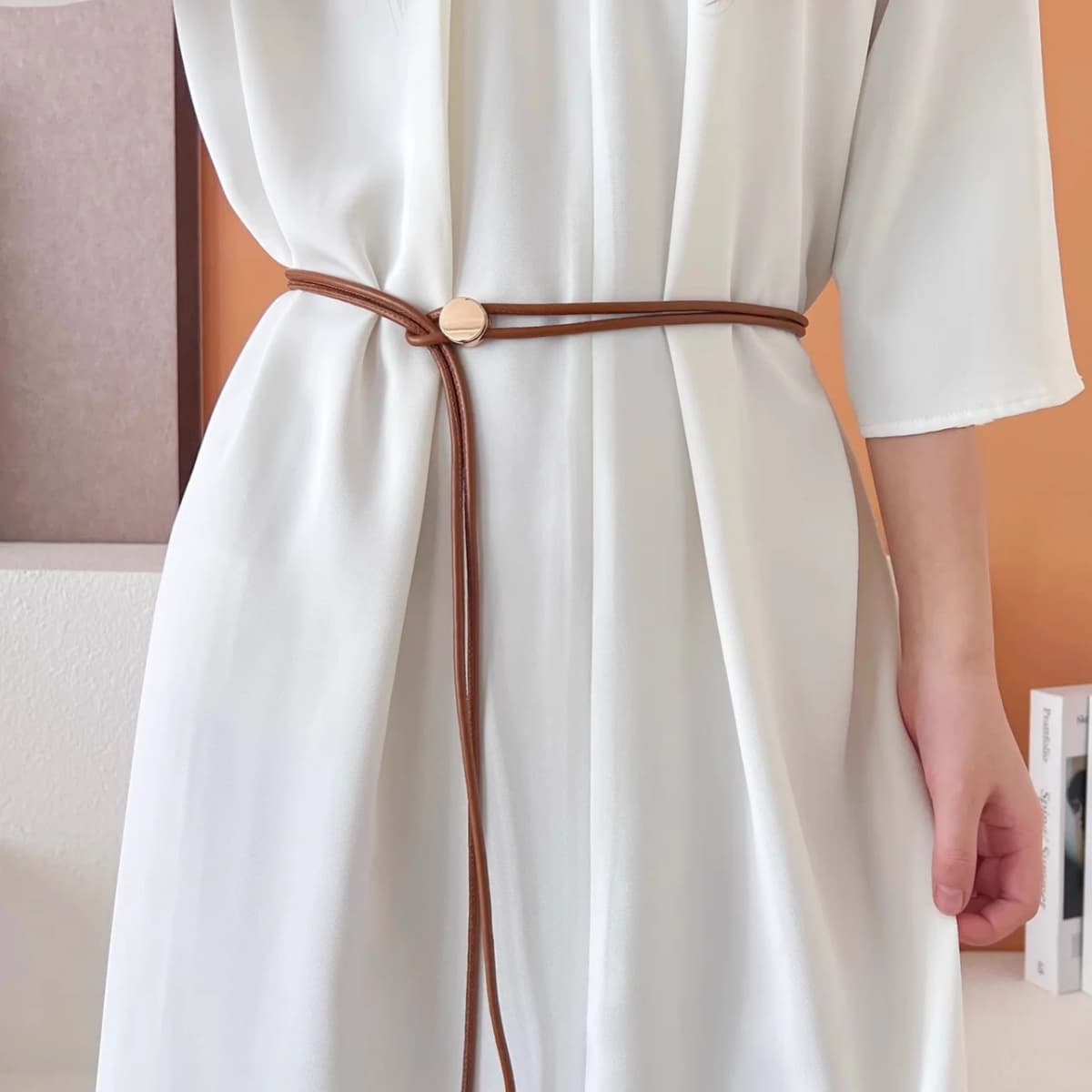 1pcs New Style Soft Leather Cord Thin Waist Belt for Women, Summer Dress Shirt Decorative Versatile Long Waist Cord Fashionable