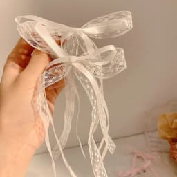 2PCS White, Lace, Ribbon, Hair Tie, Bow, Hair Clip, Female, Premium, Headpiece, Clips, Hair Accessories, Hair Cards