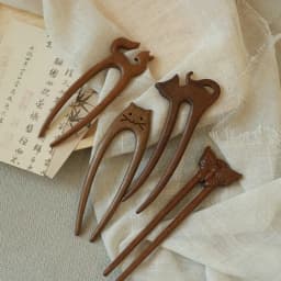 Exquisite Wood Wooden Hair Stick Cat Animals Chinese Style Hairpin Rabbit Hair Sticks for Buns Hanfu Headwear Cheongsam
