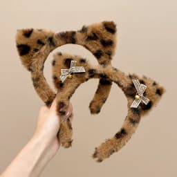 Cute Cat Ears Hairband Women Girl Cosplay Leopard Hair Hoop Winter Soft Wool Headband Party Hair Bands Face Wash Makeup Headwear