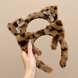 Cute Cat Ears Hairband Women Girl Cosplay Leopard Hair Hoop Winter Soft Wool Headband Party Hair Bands Face Wash Makeup Headwear